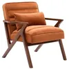 Image de Fauteuil scandinave bois dhévéa et velours terracotta