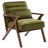 Image de Fauteuil scandinave bois d'hévéa et velours kaki