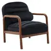 Image de Fauteuil scandinave bois d'hévéa teinté noyer et tissu velours noir