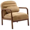Image de Fauteuil scandinave bois dhévéa teinté noyer et tissu velours cappuccino