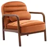 Image de Fauteuil scandinave bois dhévéa teinté noyer et tissu velours terracotta