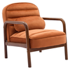 Image de Fauteuil scandinave bois d'hévéa teinté noyer et tissu velours terracotta