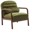 Image de Fauteuil scandinave bois dhévéa teinté noyer et tissu velours kaki