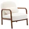 Image de Fauteuil scandinave bois d'hévéa teinté noyer clair et tissu fausse fourrure