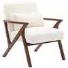 Image de Fauteuil scandinave bois d'hévéa teinté noyer et tissu effet fausse fourrure