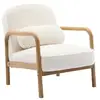 Image de Fauteuil scandinave arrondi bois d'hévéa et tissu effet fausse fourrure