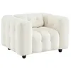 Image de Fauteuil 1 place en bouclette texturée capitonné crème structure bois deucalyptus et contreplaqué
