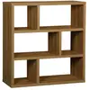 Image de Etagère bibliothèque asymétrique 3 niveaux 6 compartiments. Casiers. Effet bois de manguier. l 111.2 x p 39 x h 115.2cm