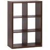 Image de Etagère bibliothèque 2 niveaux 6 compartiments. casiers. effet bois de noyer. L 111.2 x P 39 x H 76cm