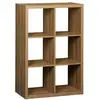 Image de Etagère bibliothèque 2 niveaux 6 compartiments. Casiers. Effet bois de manguier. L 111.2 x p 39 x h 76cm