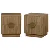 Image de Lot de 2 tables de chevet 2 tiroirs décor bois de manguier rainuré. Poignées en métal doré. L42 x p38 x h50cm