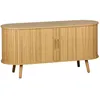 Image de Meuble TV scandinave 2 portes coulissantes. 4 compartiments. décor bois rainuré naturel. L120 x 40 x 57 cm