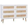 Image de Commode décor bois et cannage 6 tiroirs Bohème. blanc - 120x39x79cm