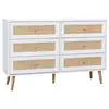 Image de Commode décor bois et cannage 6 tiroirs bohème. Blanc - 120x39x79cm