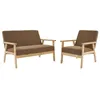 Image de Canapé banquette 2 places + Fauteuil velours côtelé. pieds bois. taupe