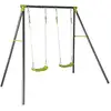 Image de Portique balançoire double en métal bise. 2 places. Noir et vert. Acier. L 217 x p 153 x h 195 cm