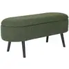 Image de Banc coffre. Bout de lit avec revêtement bouclette texturée. Kaki. Pieds en bois noir. L 112 x 44 x 50cm
