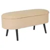 Image de Banc coffre. bout de lit avec revêtement bouclette texturée. beige. pieds en bois noir. L 112 x 44 x 50cm