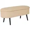 Image de Banc coffre. Bout de lit avec revêtement bouclette texturée. Beige. Pieds en bois noir. L 112 x 44 x 50cm