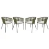 Image de Lot de 4 fauteuils de jardin en corde kaki et acier galvanisé. coussins beige