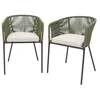 Image de Lot de 2 fauteuils de jardin en corde kaki et acier galvanisé. coussins beige