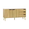 Image de Buffet de rangement scandinave. buffet haut. vaisselier. 2 portes. 3 tiroirs. effet frêne. 160cm