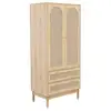 Image de Dressing penderie judith 2 portes 2 tiroirs cannage. Poignées et pieds finition dorée. 80 x 50 x 180 cm