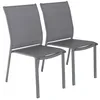 Image de Lot de 2 chaises de jardin CLEVELAND empilables aluminium et textilene anthracite. 64.5 x 45.5 x 89.5 cm