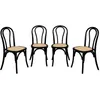 Image de Lot de 4 chaises vintage en bois avec assise en rotin et dossier arrondi. coloris noir. L 48 x P 49.5 x H 90cm