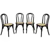 Image de Lot de 4 chaises vintage en bois avec assise en rotin et dossier arrondi. Coloris noir. L 48 x p 49.5 x h 90cm