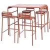 Image de Table haute de jardin acier + 4 assises AMELIA terracotta. 4 chaises hautes en acier. 120 x 70cm x 95cm