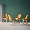 Image de Lot de 4 chaises scandinaves revêtement velours côtelé ocre. Pieds bois de hêtre - nils
