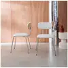 Image de 2 chaises décor bois courbé teinté chêne et tissu déperlant blanc. Pieds métal chromé - l 45 x p 55 x h 80cm - erin