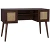 Image de Bureau cannage et décor bois foncé avec 2 portes. 1 casier ouvert. pieds compas