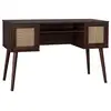 Image de Bureau cannage et décor bois foncé avec 2 portes. 1 casier ouvert. Pieds compas