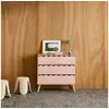 Image de Commode enfant décor bois rose 3 tiroirs. Pieds bois de pin - 80 x 30 x 79 cm - azur