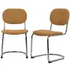 Image de Lot de 2 chaises cantilever arrondie métal. Bouclette texturée moutarde et pieds chromés - l 47 x p 54.5 x h 81cm - maloa
