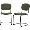 Image de Lot de 2 chaises cantilever arrondie métal. bouclette texturée kaki et pieds chromés - L 47 x P 54.5 x H 81cm - Maloa