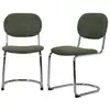 Image de Lot de 2 chaises cantilever arrondie métal. Bouclette texturée kaki et pieds chromés - l 47 x p 54.5 x h 81cm - maloa