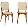 Image de Lot de deux chaises naturelles vintage en bois effet noyer avec assise et dossier en rotin