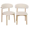 Image de Lot de 2 chaises en bois dhévéa naturel et tissu bouclette blanc crème