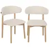 Image de Lot de 2 chaises en bois d'hévéa naturel et tissu bouclette blanc crème