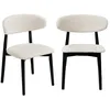 Image de Lot de 2 chaises en bois dhévéa noir et tissu bouclette blanc crème