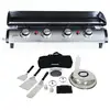 Image de Plancha au gaz 4 feux. Porthos 4 brûleurs. 10 kw barbecue grande plaque émaillée inox avec ustensiles