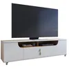 Image de Meuble TV - SANTORINI - 75 Pouces - Blanc Ecru - Imitation Chêne - 4 Portes 8 Niches