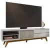 Image de Meuble TV - VENEZA - 75 Pouces - Blanc Ecru - 1 Porte - 2 Tiroirs - 3 Niches