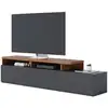 Image de Meuble Tv Bar 70 Pouces Chêne Et Anthracite 3 Portes 6 Niches L 210 H 50.6 P 45.3 Cm