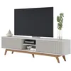 Image de Meuble TV 75 Pouces Blanc Pieds Bois 4 Portes 8 Niches L 218 H 57 P 40 cm - L 218 x l 40 x H 57 cm
