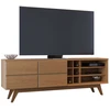 Image de Meuble Tv 75 Pouces Chêne Pieds Bois 2 Portes 11 Niches L 180 H 64.2 P 36.5 Cm