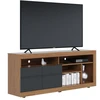 Image de Meuble Tv 65 Pouces Chêne Et Anthracite 2 Portes 6 Niches Roulettes L 160 H 68 P 37.